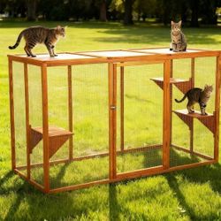 Outdoor Cat House,70.8inch Wood Cat Catio with Sunshine Panel, NEW 
