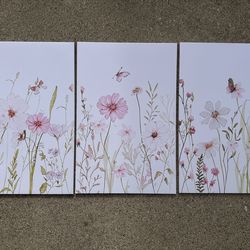Floral Canvas Wall Art Set of 3 - NEW