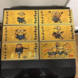 24k Gold Foil Plated Despicable Me Minions  Banknote Set Disney Collectible 