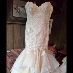 Maggie Sotero Wedding Dress Beaded Fits Size 14 Hemmed For 5 - 5ft