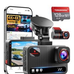 4K+4K Dash Cam Front and Rear, Free 128GB Card Included, 5.8GHz WiFi Dash Camera for Cars, Built-in GPS, G-Sensor, 170°Wide Angle, 3" IPS Screen, 24H 
