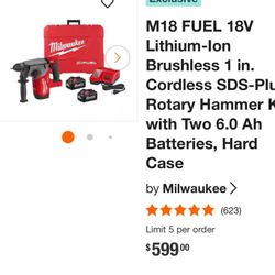 Milwaukee Rotary Hammer Kit With 2 Batteries And Case NEW