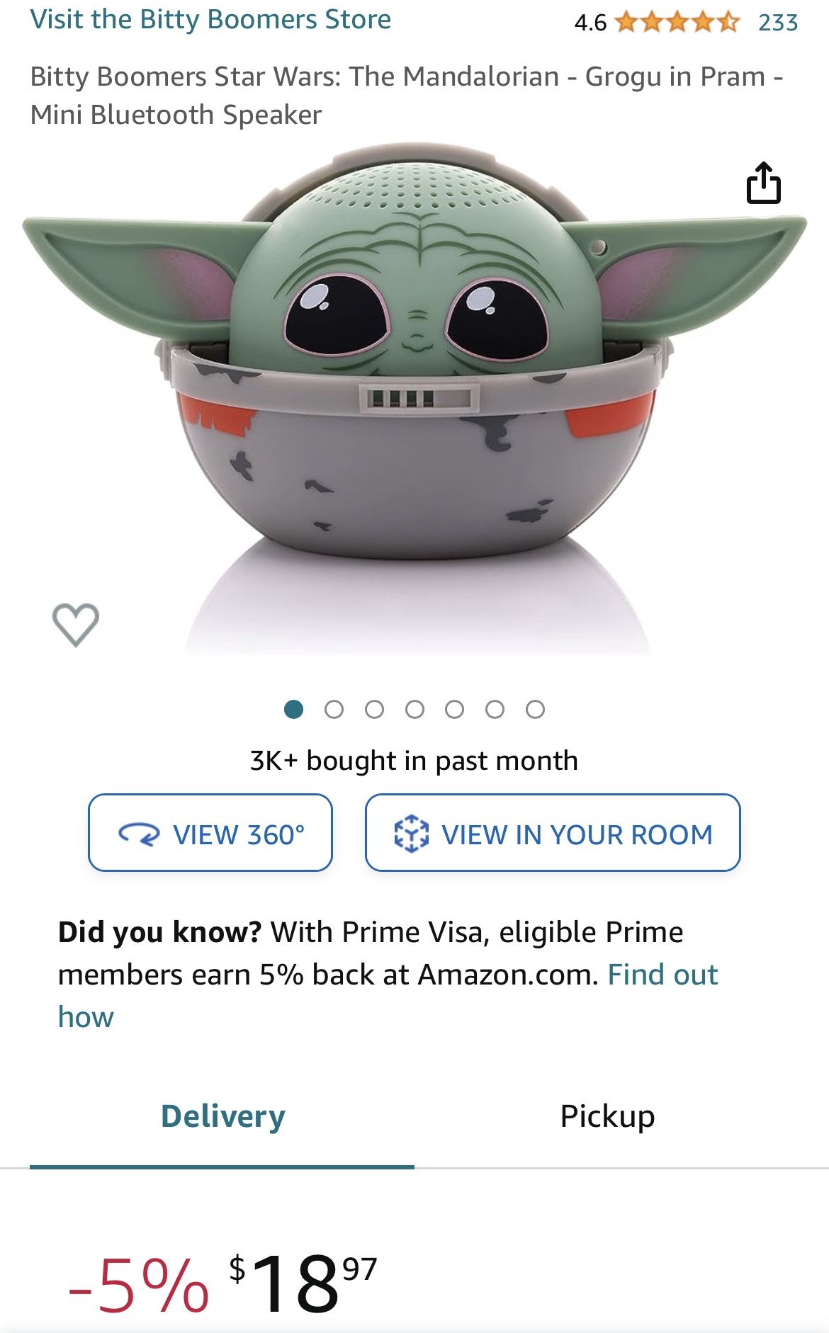 Bitty Boomers Star Wars: The Mandalorian - Grogu in Pram - Mini Bluetooth Speaker