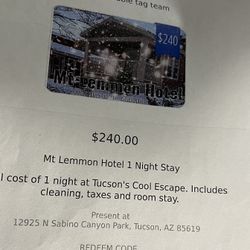Mt. Lemmon Hotel /Cabin Voucher