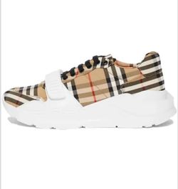 Authentic Burberry Ramsey Vintage Check Beige Low Top Sneakers Size 10US