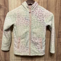 Lands’ End L 6X-7 girls fleece zip up jacket pastel pink purple green leopard