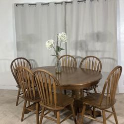 Solid Wood Dining Table With 6 Windsor Chairs
