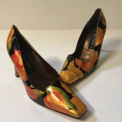 New ladies Paul Melian Yellow Orange Red Black Stiletto Heel Closed Toe Shoes Size 8.