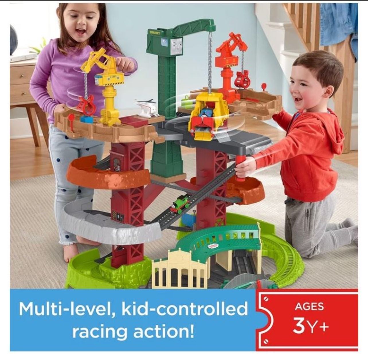 Thomas & Friends Multi-Level Toy Track Set, Trains & Cranes Super Tower