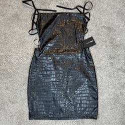Fashion Nova True Icon Faux Leather Black Mini Dress Open Back Size XS NWT