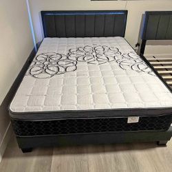 Queen Bed with Mattress LED head board and Pillow top Mattress