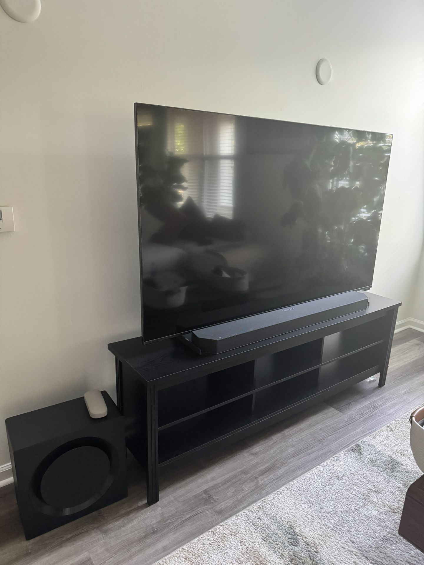New WAMPAT TV Stand for 75 Inch TV, Black Entertainment Center for 75 inch TV Console Table with 4 Cubby Storage for Living Room Bedroom