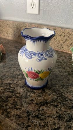 Blue Floral Hand Painted Ceramic Vase