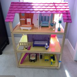 Wooden Dollhouse with Furniture