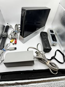 Nintendo Wii Black Console W/Games, Controllers, And Wheels
