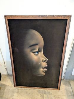 Vintage Black Velvet CRYING BOY
