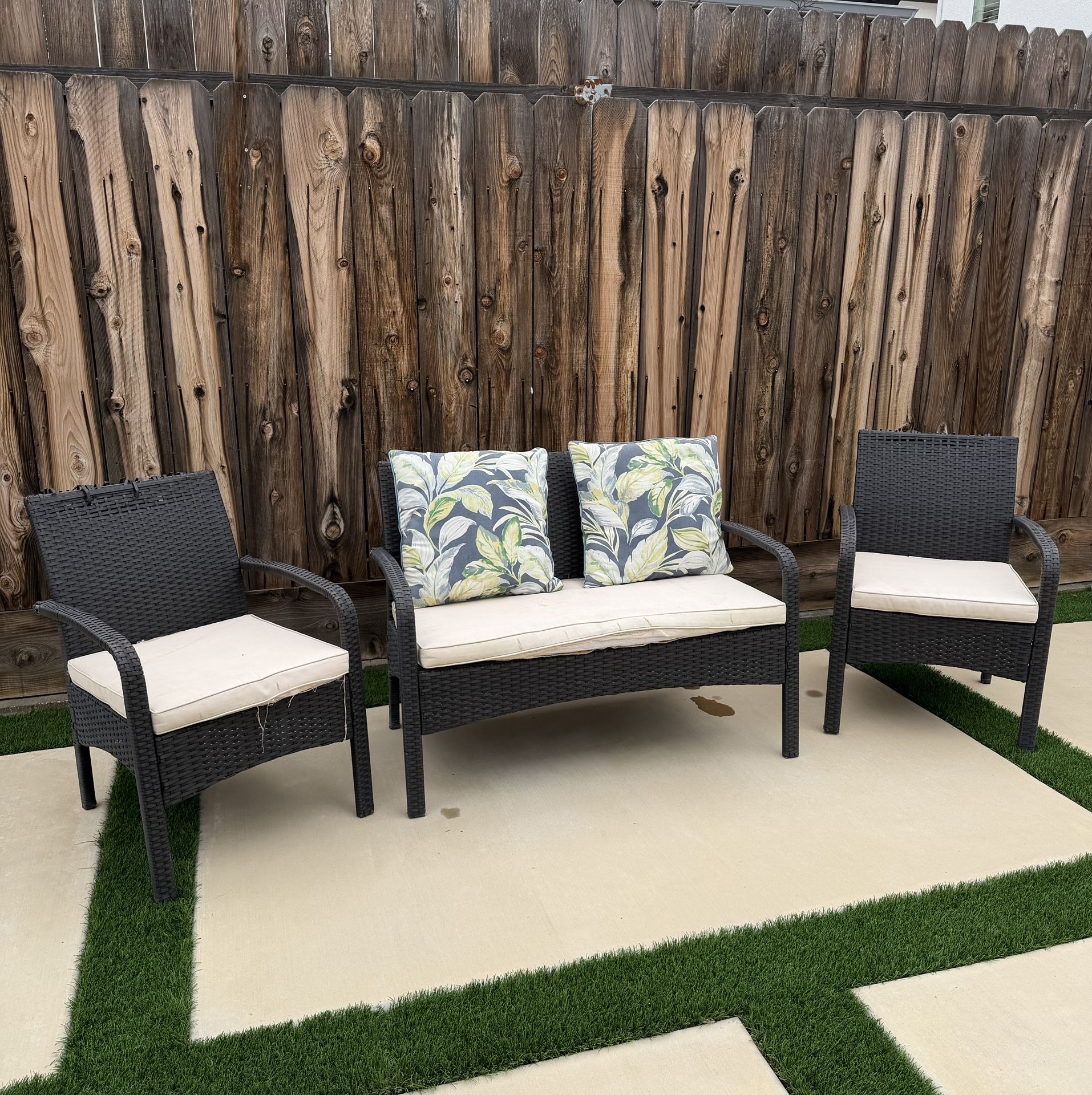 3-Piece All-Weather Wicker Patio Furniture Set — Sofa + 2 Chairs (Fair Condition, As-Is)