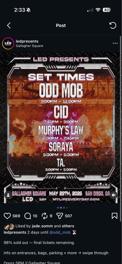 1 ticket for odd mob (5/29)