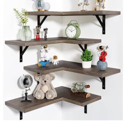 Corner Shelf Wall Mounted, Set of 4, Floating Shelves, Wall Shelf, Corner Hanging Shelves for Living Room, Kitchen and Bedroom (Brown, 16.3 Inches)   