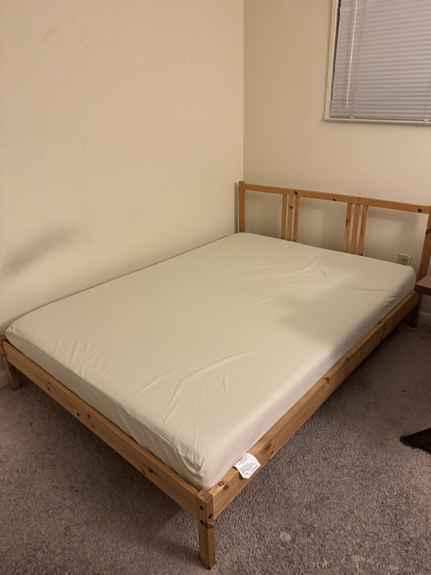 IKEA NEIDEN Full Size Pine Bed Frame + Zinus 6" Green Tea Memory Foam Mattress - Clean, Gently Used!