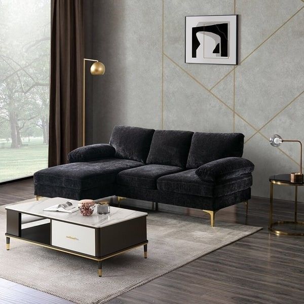 Black Chenille Sofa/Couch With Chaise