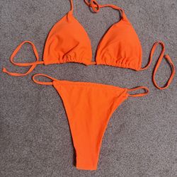 New large orange neon bikini triangle swimsuit bathing suit festival rave