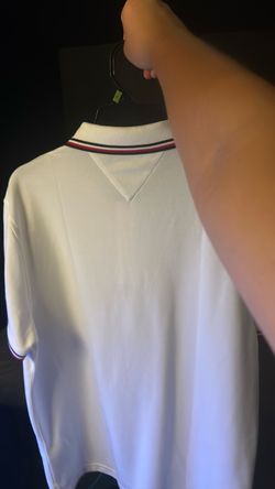 White Polo Shirt with Striped Collar