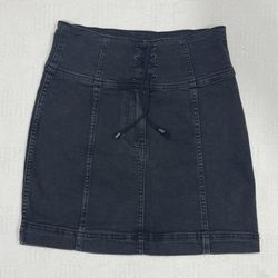 Free People Women's Skirt Mini Denim Black Lace Up Modern Femme Corset Size 4