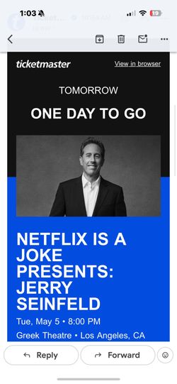 Seinfeld at the Greek tomorrow 5/5