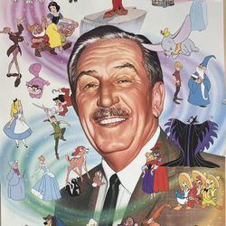 Walt Disney surrounded by classic Disney characters Poster