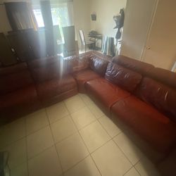 Burgundy Red Leather Couch 