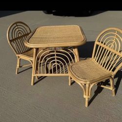 Rattan Kid Table & Chairs 