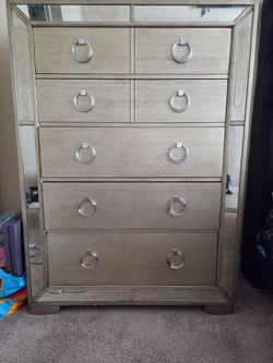 Mirrored Tall Dresser with Ring Pulls