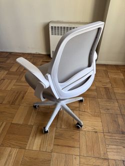 White Mesh Ergonomic Office Chair - Flip-Up Arms