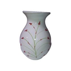 Original Signed Hand Painted Italian Pottery 6" Vase Flowers In Red Italy