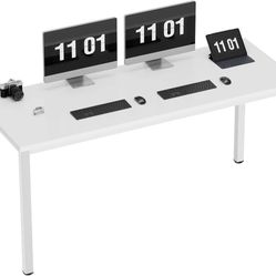 63 Inch Large Computer Office Desk - Modern Simple Style Home Gaming, Writing Table Student White 