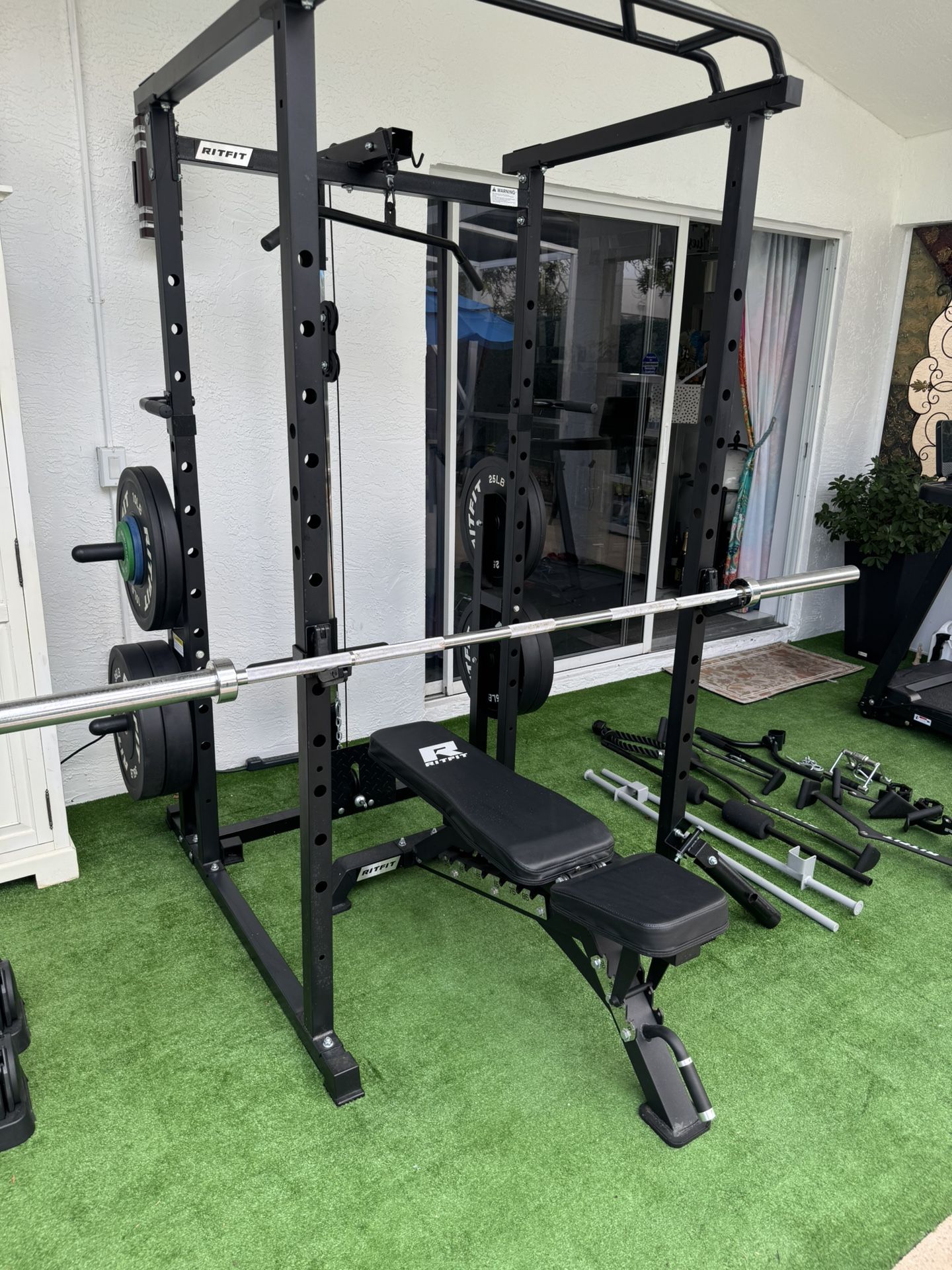 RitFit Power Cage + Adjustable Bench + Full Attachment Set (Lat Pulldown / Cable System)