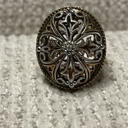 Diamond Dome Filigree Gold Tone Sterling Silver .925 Ring PAJ China Size 8