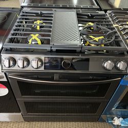 Black Stainless Steel Slide In Gas With Double Oven Stove 