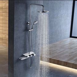 Clihome Shower panel Silver Dual Head Waterfall Shower Panel System with 2-way Diverter Valve