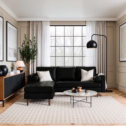 Mid Century Modern Bloomfield Vegan Leather Reversible Sectional - Midnight Black