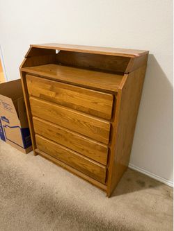 Wooden Chest of Drawers with Fold-Open Top – $60