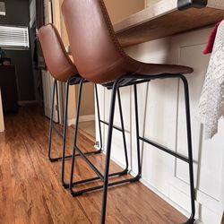 Counter Height Bar Stools with Back, Armless Chairs with Metal Legs and Footrest - Waterproof Leather