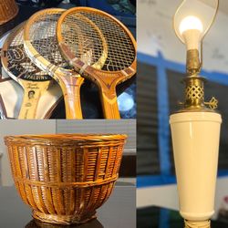 Vintage Lamp + Vintage Tennis Rackets  (SOLD) + Bamboo Basket BUNDLE