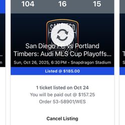 $200 For 2 Tickets SDFC Playoffs V Portland