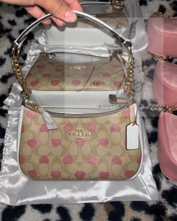 Coach Signature Canvas Heart Print Shoulder Bag
