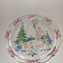 Vintage 14" Christmas Serving Platter Colored Glass