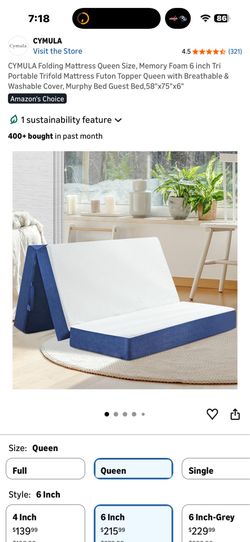 Full 6” Thick Trifold Memory Foam Folding Mattress-Camping-RV $140 Firm