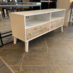 White Tv Stand With Brown Drawers