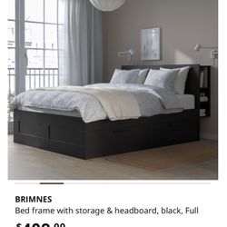 BRIMNES BED FRAME WITH STORAGE & HEADBOARD BLACK FULL WITH BASE